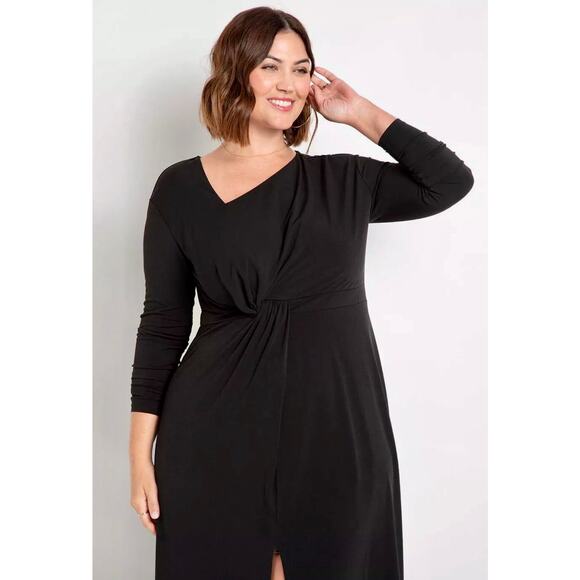 Eloquii Black Twist Detail Stretch Fit and Flare Midi Dress NWT 20W - Picture 2 of 9